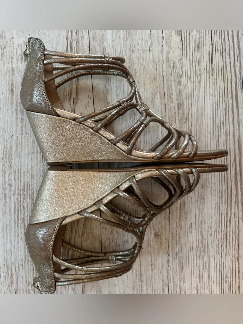 Isola Metallic Gold Gladiator Wedge Sandals in 6.5